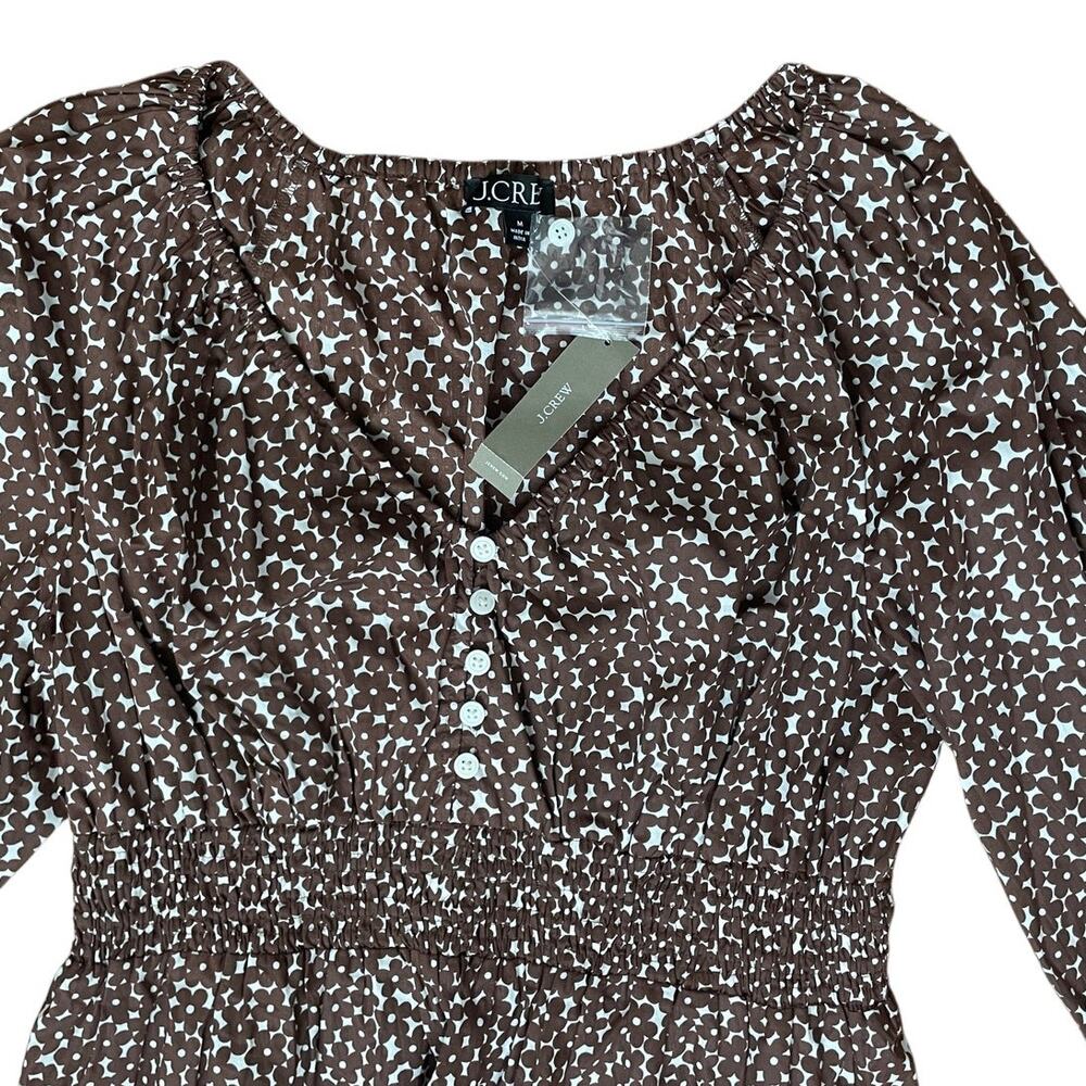 J. Crew Brown and Cream Smocked Peplum Blouse - Picture 3 of 7